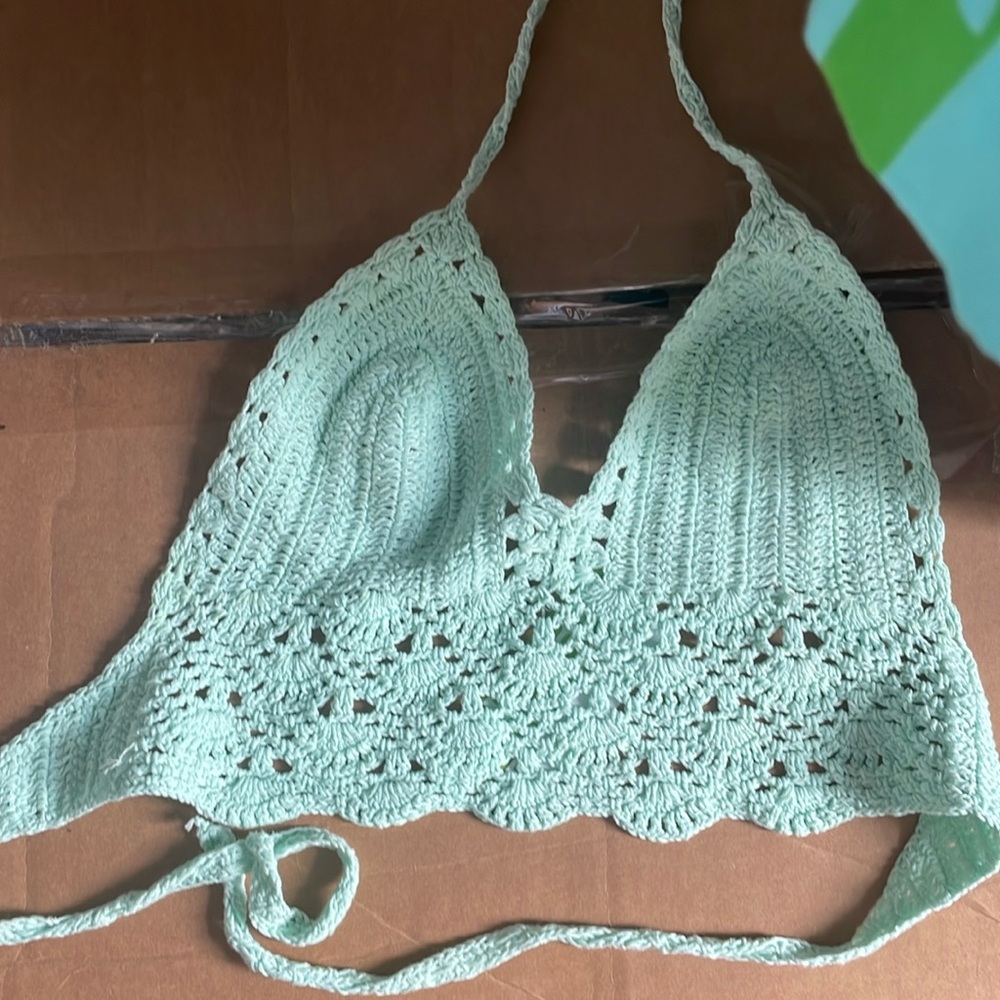 Mint colored crochet top